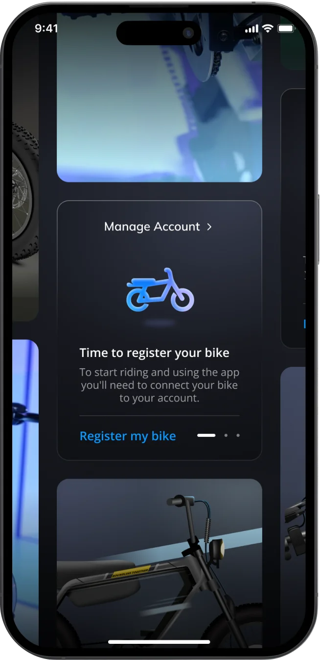 Smartphone screen to manage your VinFast bike account through the app