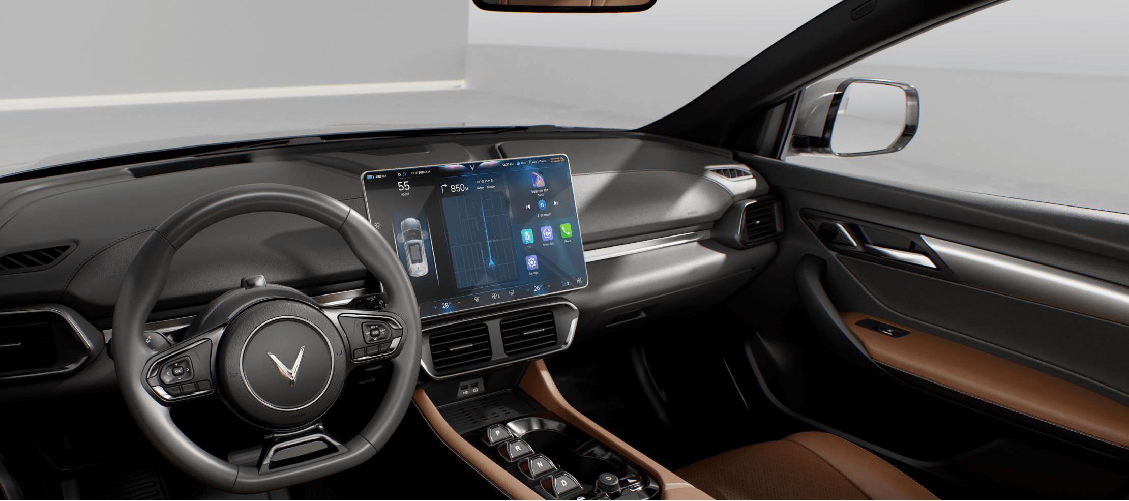 The VinFast VF 8 comes standard with an AI-powered voice assistant controlled through the infotainment center