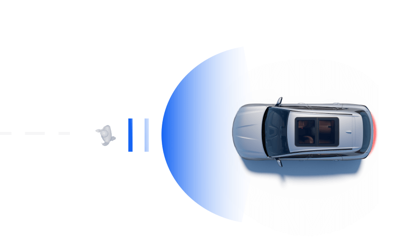 All VinFast SUVs come with automatic emergency braking, shown with a blue shield in front of the car in the graphic